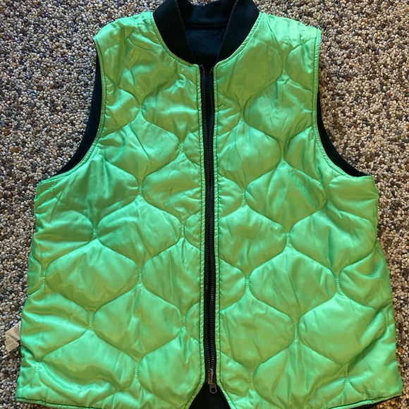 CREATURE brand Black denim vest with neon green lining - Picture 2 of 8